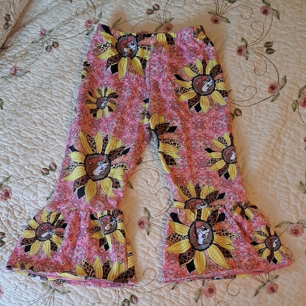 Buc-ee's Pink Sunflower Print Toddlers Bell Bottom Pants